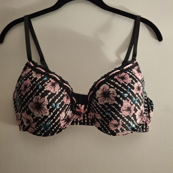 Just Be Black and Pink Floral Bra - Picture 1 of 5
